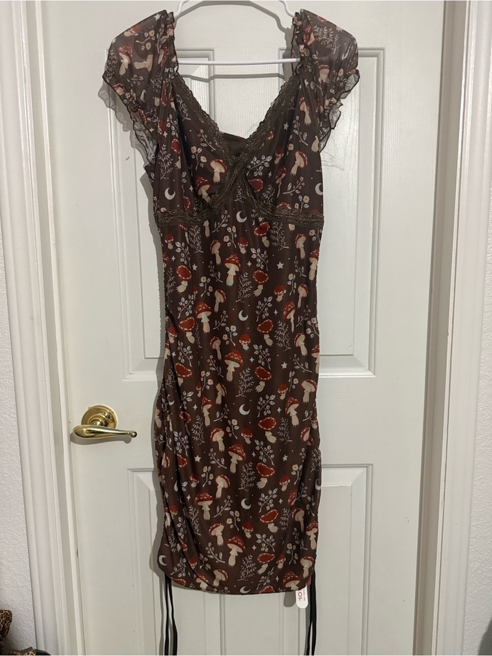 ROMWE Brown Mushroom-Print V-Neck Dress